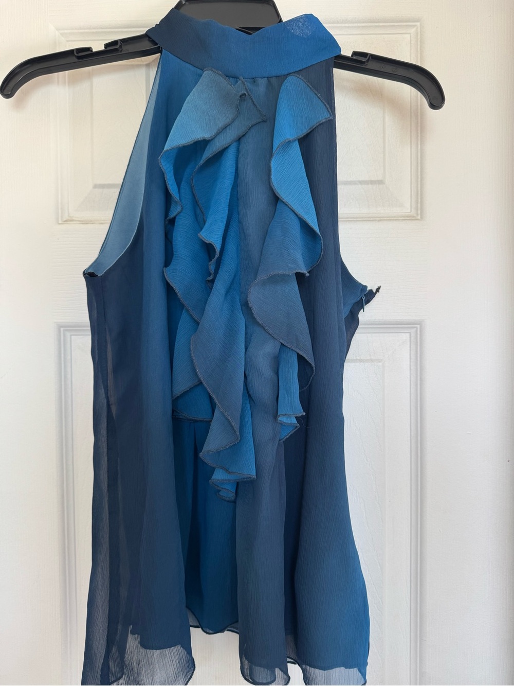 Stylish A. Byer Blue Ruffle Halter Blouse